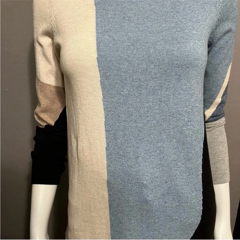 NWOT! Nic & Zoe Color Block Blue Tan Cream Black Lightweight Turtleneck Size XS
